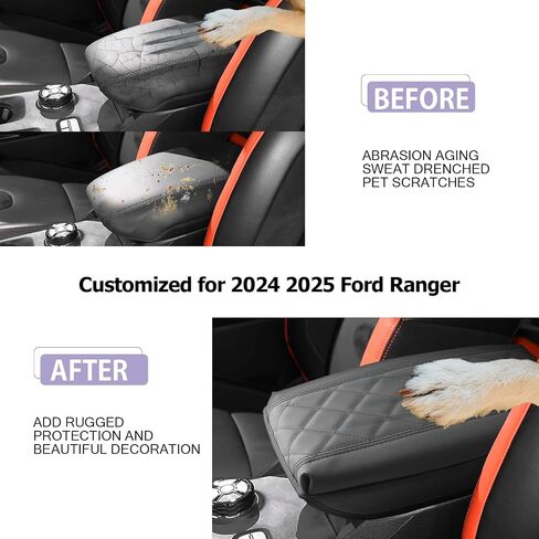 Center Console Cover Compatible with 2024 2025 Ford Ranger Accessories 2025 Ranger XL/XLT/Lariat/Raptor Armrest Console Cover Soft Leather,Thick Black in Saudi Arabia