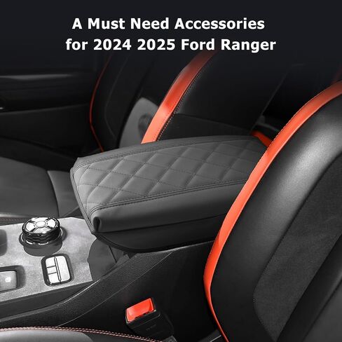 Center Console Cover Compatible with 2024 2025 Ford Ranger Accessories 2025 Ranger XL/XLT/Lariat/Raptor Armrest Console Cover Soft Leather,Thick Black in Saudi Arabia