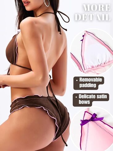 Bow Coquette Swimsuit,Low Rise Cheeky Bikini Sets for Women,2000s Cute Bikinis Tanning Pool Party in Kuwait
