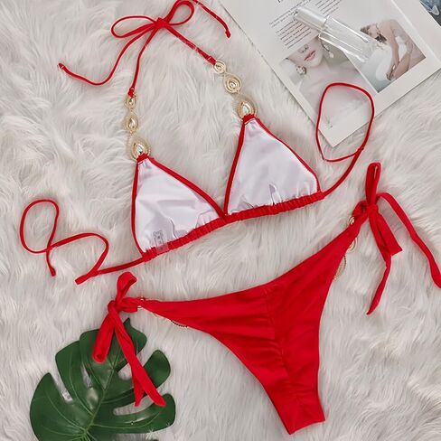 YIMISAN Women Two Piece Swimsuit String Halter Crystal Shinny Triangle Bikini Sets Sexy Swimwear Bathing Suit in Saudi Arabia