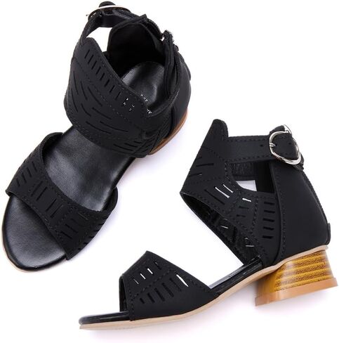 BMCiTYBM Girls Sandals Low Heels Flower Wedding Shoes Dress Pump Ankle Strap Open Toe Toddler Little Big Kids in Saudi Arabia