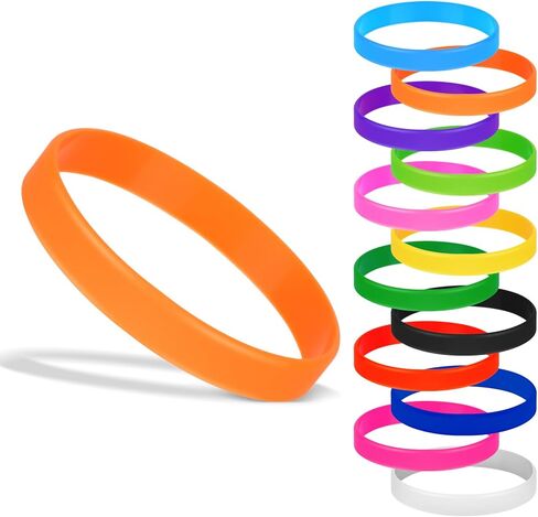 12 Pcs Rubber Bracelets Silicone Wristbands 12 Colors/Black/Green/Yellow/Orange/Blue/Purple, Sport Elastic Silicone Bands in Kuwait
