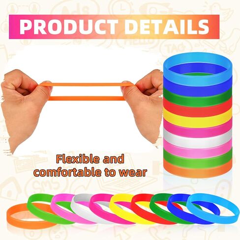 12 Pcs Rubber Bracelets Silicone Wristbands 12 Colors/Black/Green/Yellow/Orange/Blue/Purple, Sport Elastic Silicone Bands in Kuwait