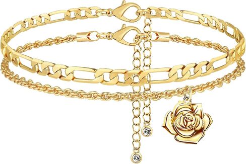 Gold Anklets Bracelets for Women Waterproof 14K Retro Coin Initial Bracelets Layered Ankle Adjustable Handmade Cuban Chain Anklet Bracelet in Saudi Arabia