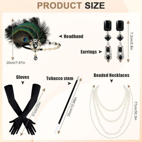 1920s Flapper Costume Accessories Set for Women, Great Gatsby Costume Roaring 20s Accessories Set with Headpiece in Saudi Arabia