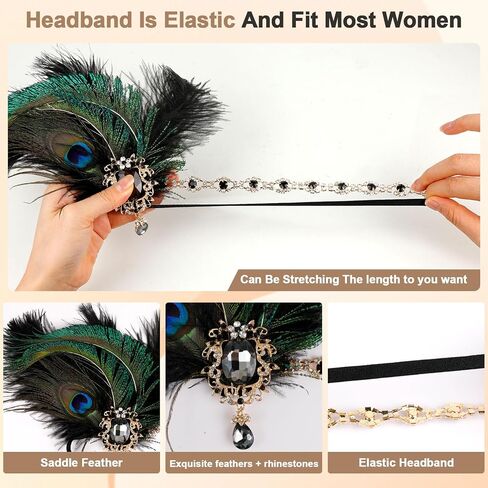 1920s Flapper Costume Accessories Set for Women, Great Gatsby Costume Roaring 20s Accessories Set with Headpiece in Saudi Arabia