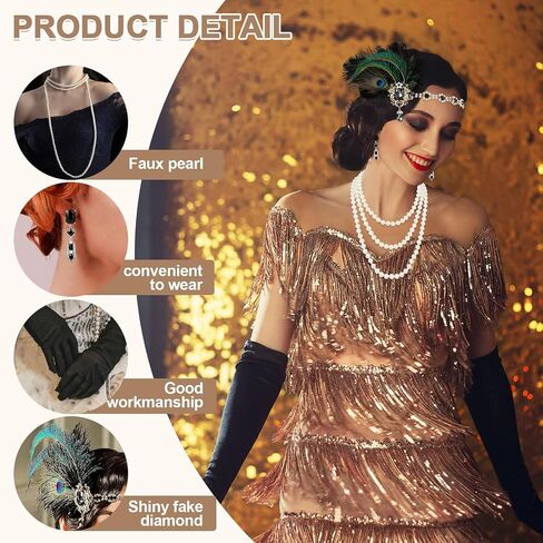 1920s Flapper Costume Accessories Set for Women, Great Gatsby Costume Roaring 20s Accessories Set with Headpiece in Saudi Arabia
