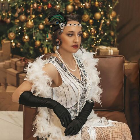 1920s Flapper Costume Accessories Set for Women, Great Gatsby Costume Roaring 20s Accessories Set with Headpiece in Saudi Arabia