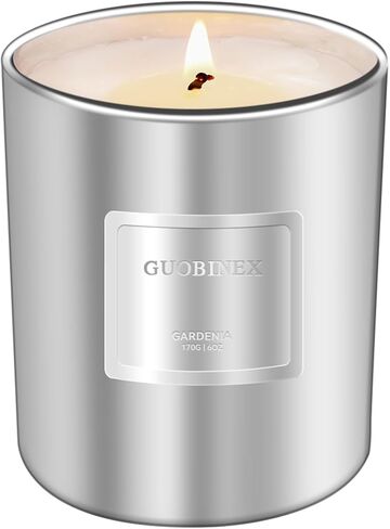 Gardenia Blossom Soy Candle | شموع فتيل القطن النظيف ، والمنتجع الصحي والاسترخاء المنزلي للنساء/الأم/المضيفة (عيد ميلاد/عيد الميلاد/شكرا) في جرة زجاجية فضية in Saudi Arabia