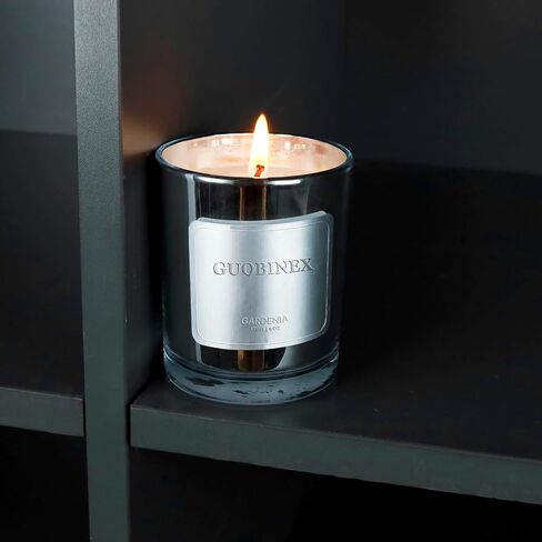 Gardenia Blossom Soy Candle | شموع فتيل القطن النظيف ، والمنتجع الصحي والاسترخاء المنزلي للنساء/الأم/المضيفة (عيد ميلاد/عيد الميلاد/شكرا) في جرة زجاجية فضية in Saudi Arabia