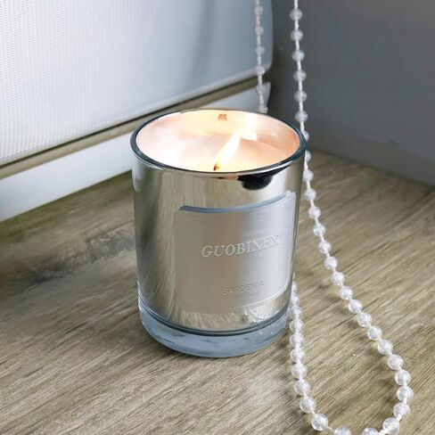 Gardenia Blossom Soy Candle | شموع فتيل القطن النظيف ، والمنتجع الصحي والاسترخاء المنزلي للنساء/الأم/المضيفة (عيد ميلاد/عيد الميلاد/شكرا) في جرة زجاجية فضية in Saudi Arabia