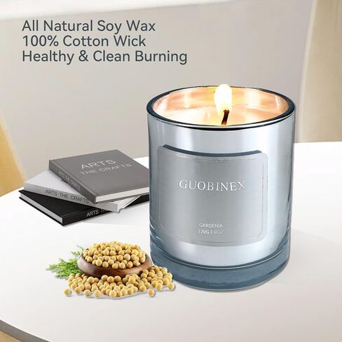 Gardenia Blossom Soy Candle | شموع فتيل القطن النظيف ، والمنتجع الصحي والاسترخاء المنزلي للنساء/الأم/المضيفة (عيد ميلاد/عيد الميلاد/شكرا) في جرة زجاجية فضية in Saudi Arabia