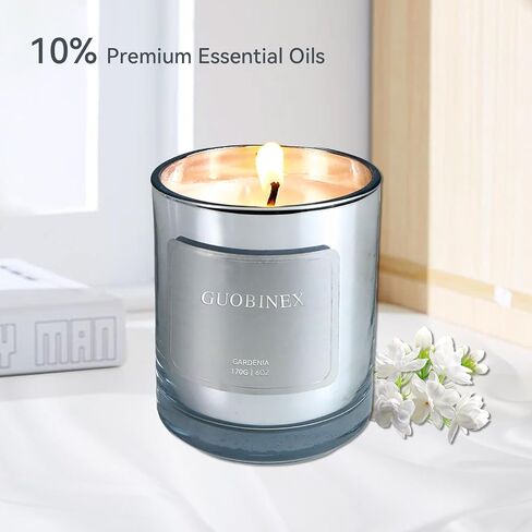 Gardenia Blossom Soy Candle | شموع فتيل القطن النظيف ، والمنتجع الصحي والاسترخاء المنزلي للنساء/الأم/المضيفة (عيد ميلاد/عيد الميلاد/شكرا) في جرة زجاجية فضية in Saudi Arabia