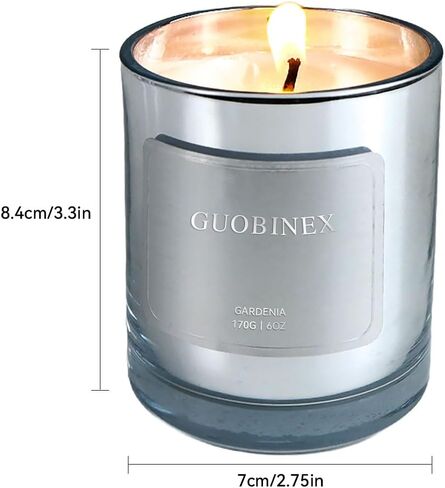 Gardenia Blossom Soy Candle | شموع فتيل القطن النظيف ، والمنتجع الصحي والاسترخاء المنزلي للنساء/الأم/المضيفة (عيد ميلاد/عيد الميلاد/شكرا) في جرة زجاجية فضية in Saudi Arabia
