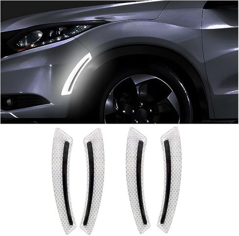 4PCS Car Wheel Eyebrow Reflective Stickers, Waterproof Anti-Scratch Auto Bumper Fender Safety Reflector Guard Strips Trim Side Marker, Vehicle Exterior Accessories, Universal Fit（White） in Kuwait