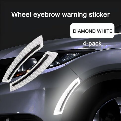 4PCS Car Wheel Eyebrow Reflective Stickers, Waterproof Anti-Scratch Auto Bumper Fender Safety Reflector Guard Strips Trim Side Marker, Vehicle Exterior Accessories, Universal Fit（White） in Kuwait