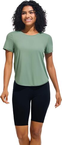 Ice Silk Short Sleeve Workout Shirts Loose Fit Side Slits Athletic Long Tee Tops in Kuwait