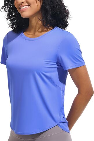 Ice Silk Short Sleeve Workout Shirts Loose Fit Side Slits Athletic Long Tee Tops in Kuwait