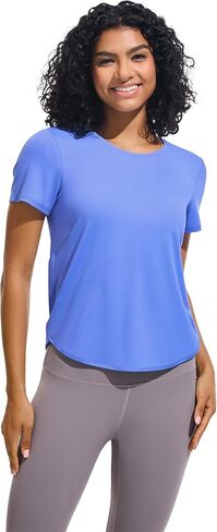 Ice Silk Short Sleeve Workout Shirts Loose Fit Side Slits Athletic Long Tee Tops in Kuwait