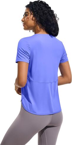 Ice Silk Short Sleeve Workout Shirts Loose Fit Side Slits Athletic Long Tee Tops in Kuwait