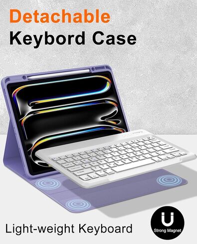 JADEMALL Keyboard Case for iPad Pro 13 inch (M4) 7th Generation 2024, Wireless Bluetooth, 7 Colors Backlit Detachable Keyboard with Pencil Holder, Sleep/Wake Synthetic Leather Folio, Grass Green in Saudi Arabia