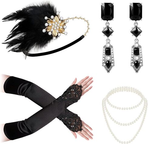 1920s Flapper Costume Accessories Set for Women, Great Gatsby Costume Roaring 20s Accessories Set with Headpiece in Saudi Arabia