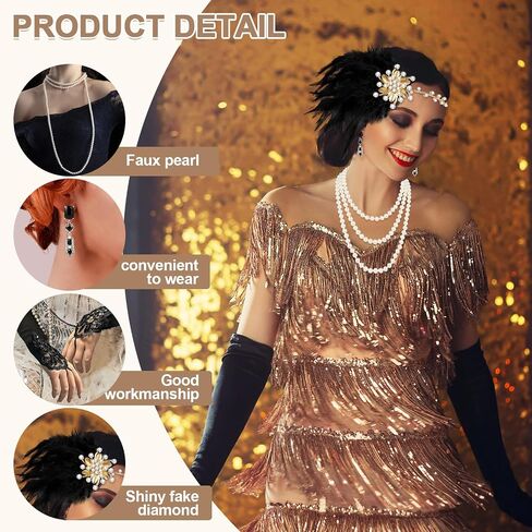 1920s Flapper Costume Accessories Set for Women, Great Gatsby Costume Roaring 20s Accessories Set with Headpiece in Saudi Arabia