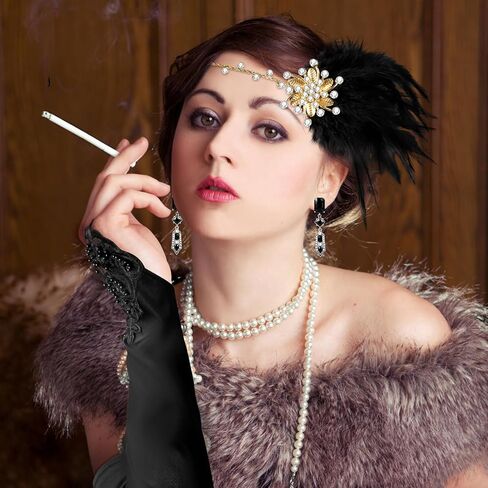 1920s Flapper Costume Accessories Set for Women, Great Gatsby Costume Roaring 20s Accessories Set with Headpiece in Saudi Arabia