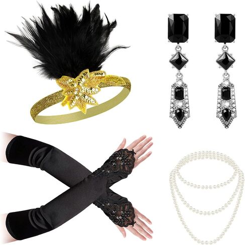 1920s Flapper Costume Accessories Set for Women, Great Gatsby Costume Roaring 20s Accessories Set with Headpiece in Saudi Arabia