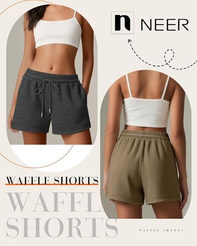 Neer 3 Pack Women's Waffle Knit Shorts High Waist Loose Drawstring Casual Summer Lightweight Soft Pants with Pockets in Saudi Arabia