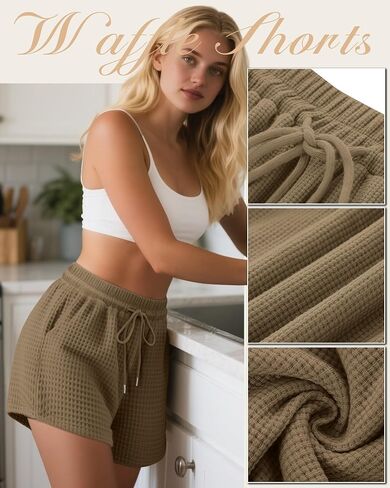 Neer 3 Pack Women's Waffle Knit Shorts High Waist Loose Drawstring Casual Summer Lightweight Soft Pants with Pockets in Saudi Arabia