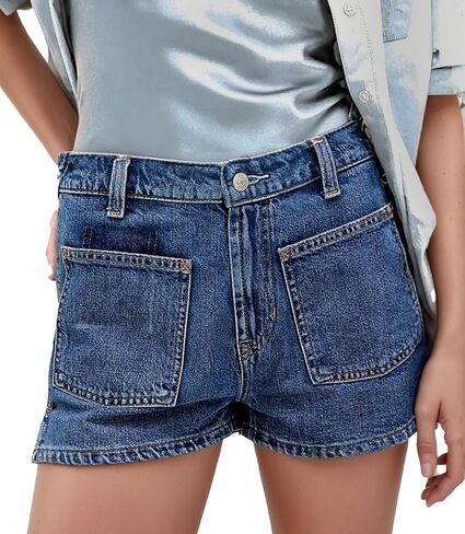 Stretchy Jean Shorts Womens Summer Casual Mid Rise Skinny Hot Denim Short with Pockets in Saudi Arabia