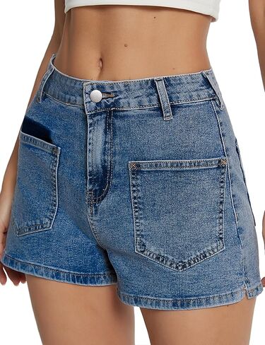 Stretchy Jean Shorts Womens Summer Casual Mid Rise Skinny Hot Denim Short with Pockets in Saudi Arabia