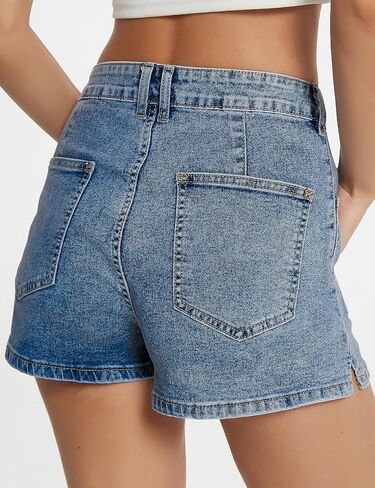 Stretchy Jean Shorts Womens Summer Casual Mid Rise Skinny Hot Denim Short with Pockets in Saudi Arabia