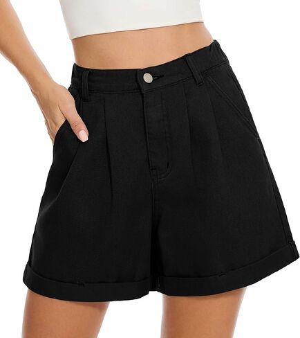 QUEZHU Women Denim Pleated High Waist Jean Shorts 2025 Summer Causal with Pockets in Saudi Arabia