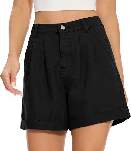 QUEZHU Women Denim Pleated High Waist Jean Shorts 2025 Summer Causal with Pockets in Saudi Arabia