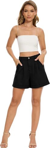 QUEZHU Women Denim Pleated High Waist Jean Shorts 2025 Summer Causal with Pockets in Saudi Arabia
