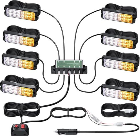 EYPINS LED Strobe Lights Kit - 8×12LED Surface Mount Emergency Hazard Warning Flashing Strobe Lights for 12-24V Truck Car, Amber/White, IP65, 14 Strobe Modes, Memory Funtion in Saudi Arabia