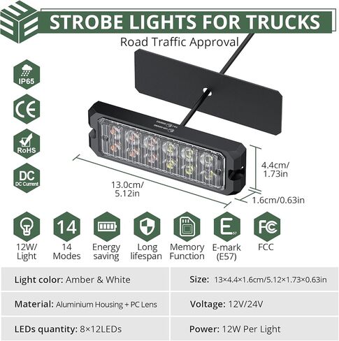 EYPINS LED Strobe Lights Kit - 8×12LED Surface Mount Emergency Hazard Warning Flashing Strobe Lights for 12-24V Truck Car, Amber/White, IP65, 14 Strobe Modes, Memory Funtion in Saudi Arabia
