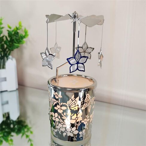 Rotary Candle Holders Spinning Tealight Holders Carousel for Tabel Decoration for Children Friend (Silver Bauhinia Flower) in Saudi Arabia