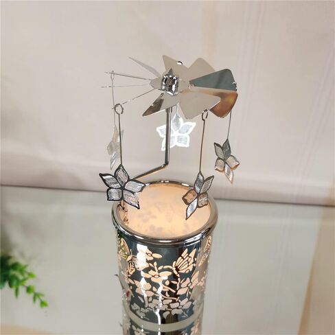 Rotary Candle Holders Spinning Tealight Holders Carousel for Tabel Decoration for Children Friend (Silver Bauhinia Flower) in Saudi Arabia