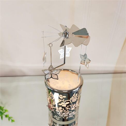 Rotary Candle Holders Spinning Tealight Holders Carousel for Tabel Decoration for Children Friend (Silver Bauhinia Flower) in Saudi Arabia