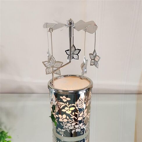 Rotary Candle Holders Spinning Tealight Holders Carousel for Tabel Decoration for Children Friend (Silver Bauhinia Flower) in Saudi Arabia