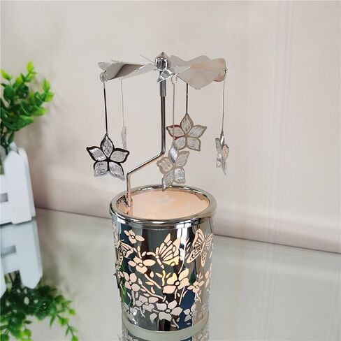 Rotary Candle Holders Spinning Tealight Holders Carousel for Tabel Decoration for Children Friend (Silver Bauhinia Flower) in Saudi Arabia