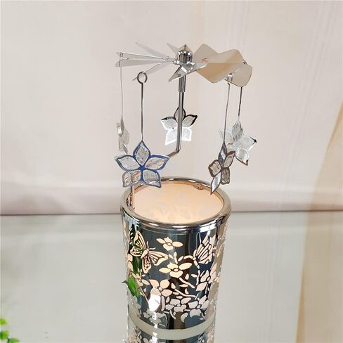 Rotary Candle Holders Spinning Tealight Holders Carousel for Tabel Decoration for Children Friend (Silver Bauhinia Flower) in Saudi Arabia