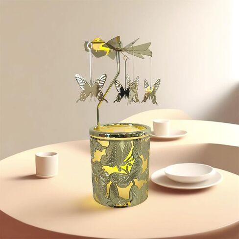 Rotary Candle Holders Spinning Tealight Holders Carousel for Tabel Decoration for Children Friend (Silver Bauhinia Flower) in Saudi Arabia