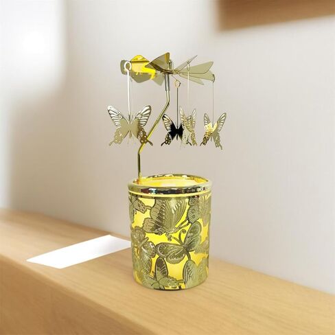 Rotary Candle Holders Spinning Tealight Holders Carousel for Tabel Decoration for Children Friend (Silver Bauhinia Flower) in Saudi Arabia