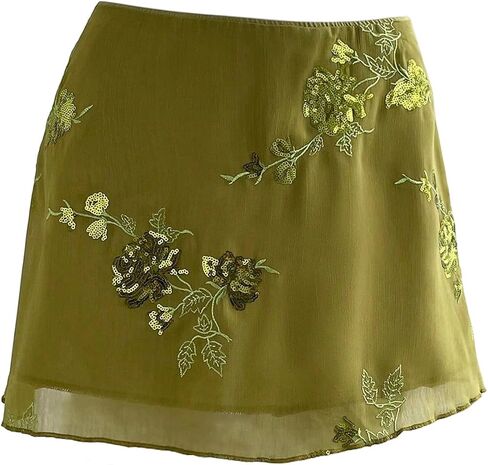 SweatyRocks Women's Sequin Mesh Mini Skirt Floral Embroidery Y2K Sparkly Skirts in Saudi Arabia