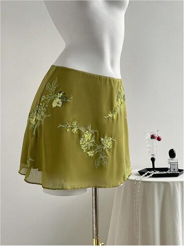 SweatyRocks Women's Sequin Mesh Mini Skirt Floral Embroidery Y2K Sparkly Skirts in Saudi Arabia