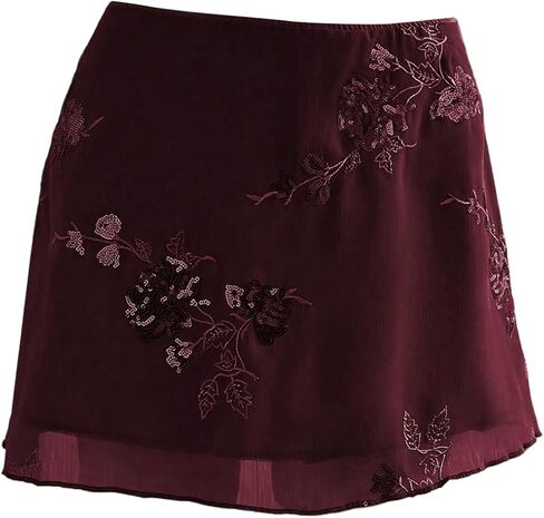 SweatyRocks Women's Sequin Mesh Mini Skirt Floral Embroidery Y2K Sparkly Skirts in Saudi Arabia
